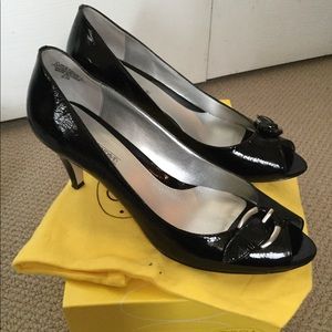 Circa Joan & David black patent peep toe pumps